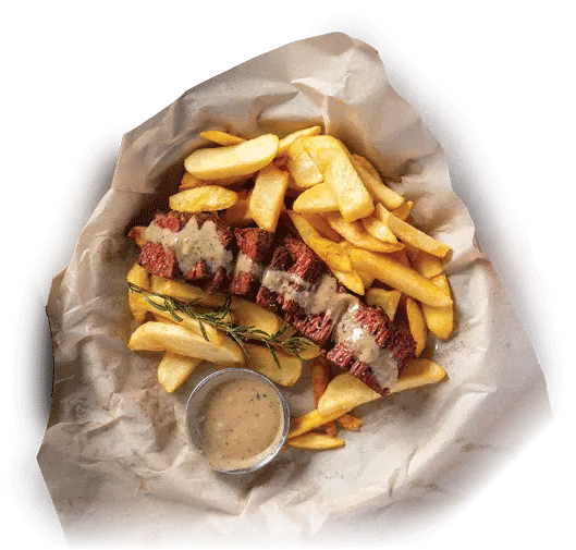 Steak Fries: Biefstuk met pepersaus!  