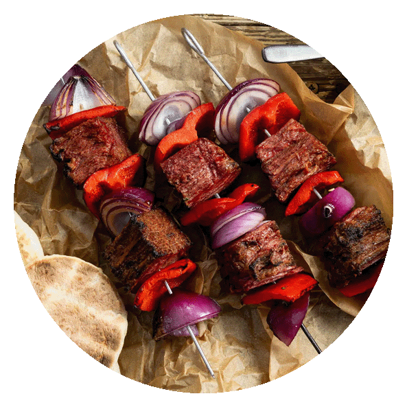 Flank Steak and Vegetables on Skewers   