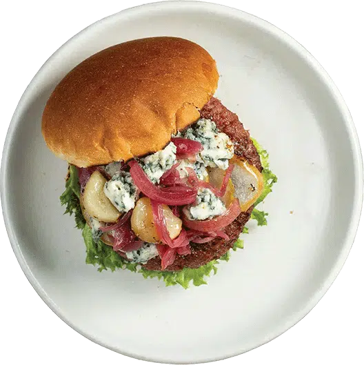 BURGER WITH BLUE CHEESE AND PEARS 